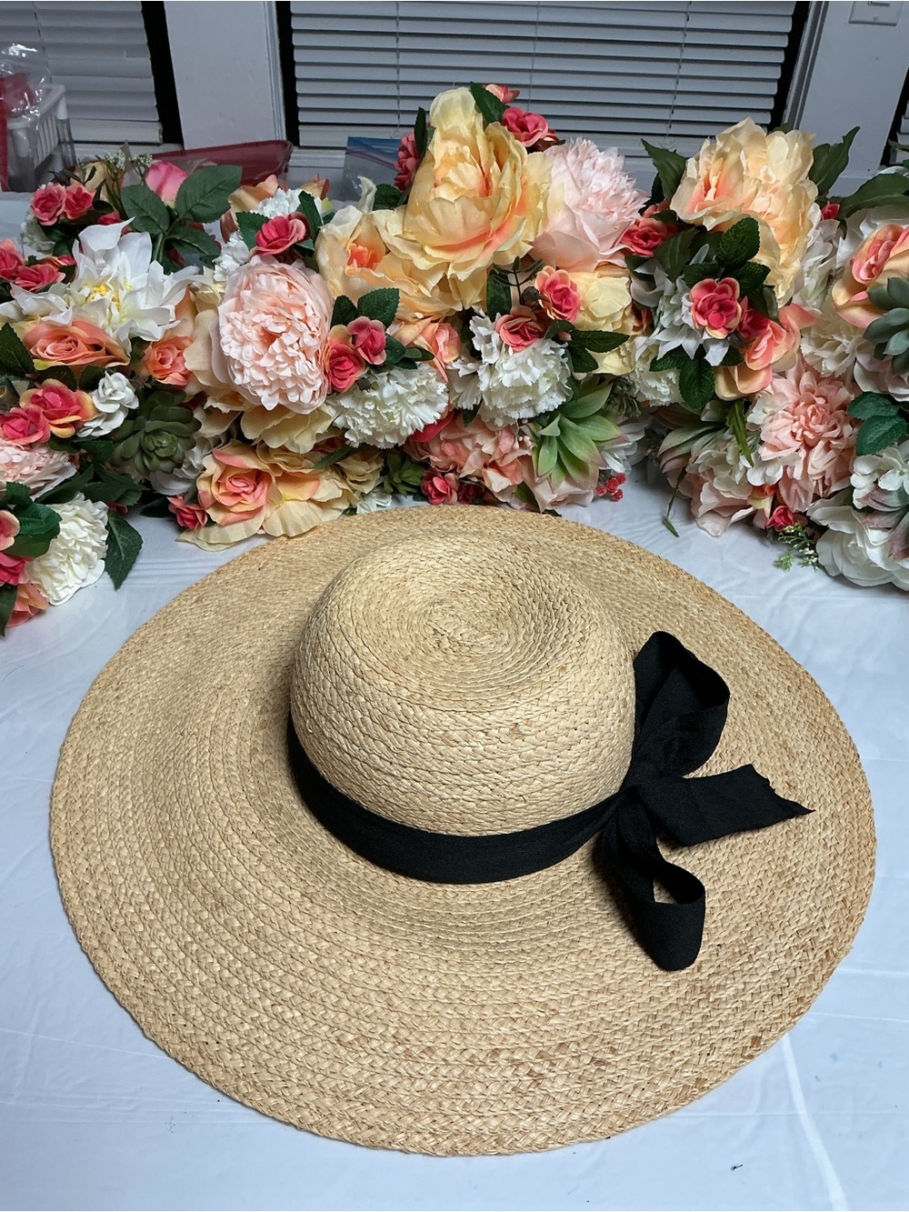 San Diego Hat Co Signature Raffia Wide Brim Sun Hat Natural Black Bow OS UPF 50